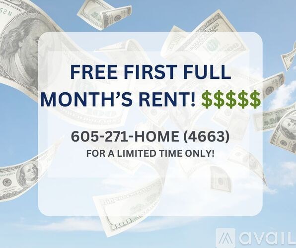 An advertisement offering a free first full month's rent with a phone number provided.