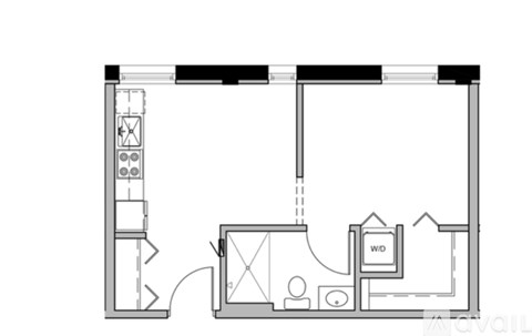 A drawing of a room with a bed and a desk.