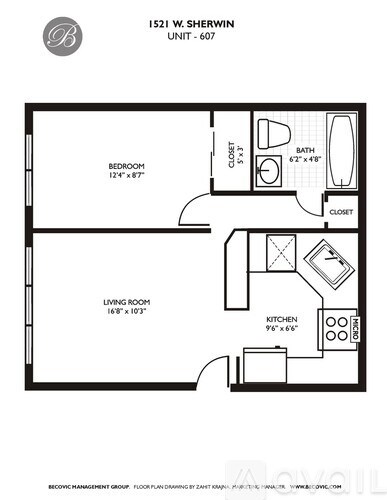 A black and white image of a floor plan for a 1521 W. Sherwin unit.