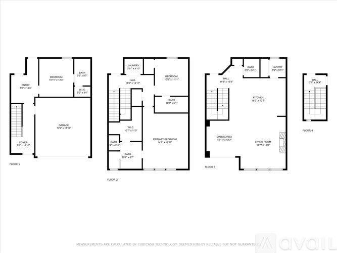 A floor plan of a building with three rooms and a note that measurements are calculated by Cubicas Technologies.