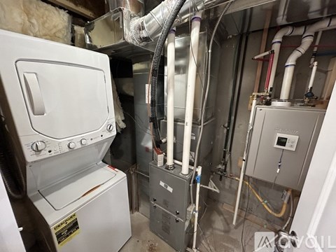 A room with a furnace and a boiler.