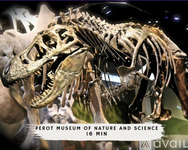A dinosaur skeleton is on display at the Perot Museum of Nature and Science.