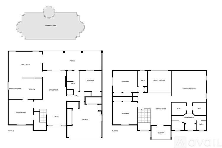 A floor plan of a residential property with two bedrooms and a garage.