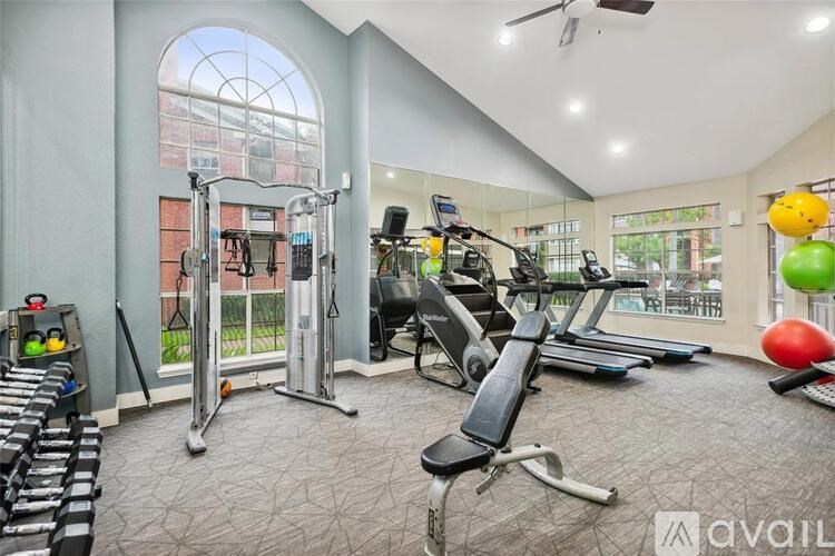 A well-equipped gym with a variety of exercise machines and free weights.