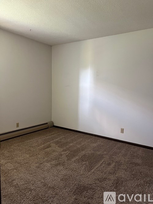 A room with a carpeted floor and white walls.
