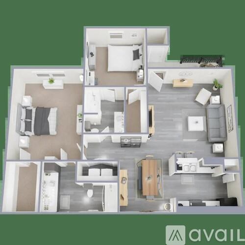 A floor plan of a house with a kitchen, living room, and two bedrooms.