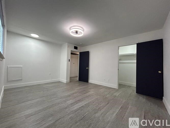 A room with a wooden floor and a ceiling light.
