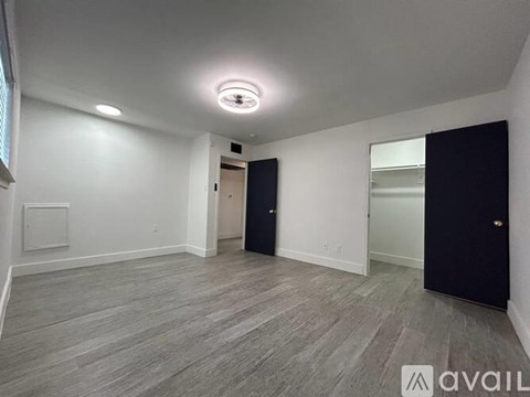 A room with a wooden floor and a ceiling light.