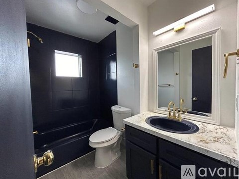 A bathroom with a black shower stall and a white toilet.