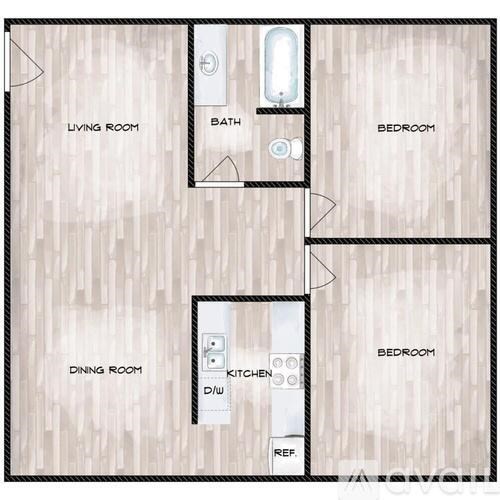 A drawing of a house layout with labeled rooms.