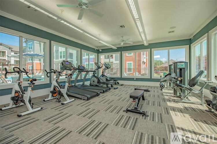 A gym with treadmills, elliptical machines, and other exercise equipment.