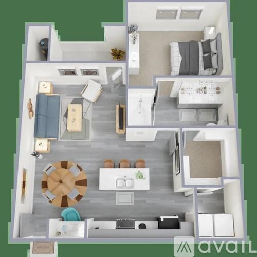 A floor plan of a house with a kitchen, living room, and two bedrooms.