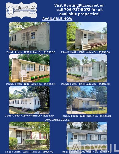 A flyer for a rental property with a phone number and website listed.