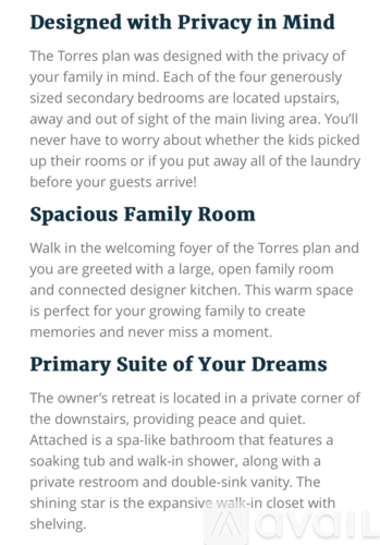 A page with text describing a property plan with privacy in mind.