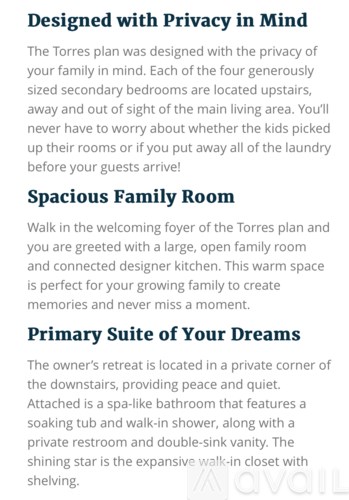 A page with text describing a property plan with privacy in mind.