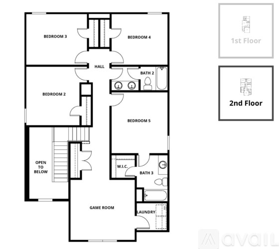 A floor plan of a two-story house with labeled rooms.