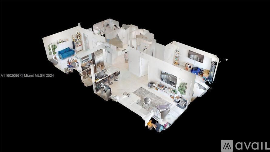 A 3D floor plan of a house layout.