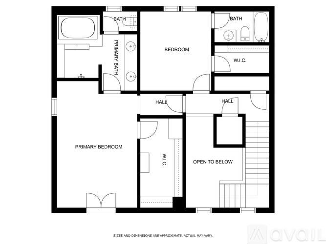 A black and white image of a floor plan for an apartment.
