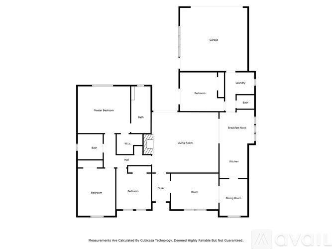 A floor plan of a house with labeled rooms such as Bath, Kitchen, Living Room, and Bedrooms.