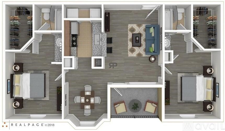 A floor plan of a house with a living room, dining room, kitchen, and two bedrooms.