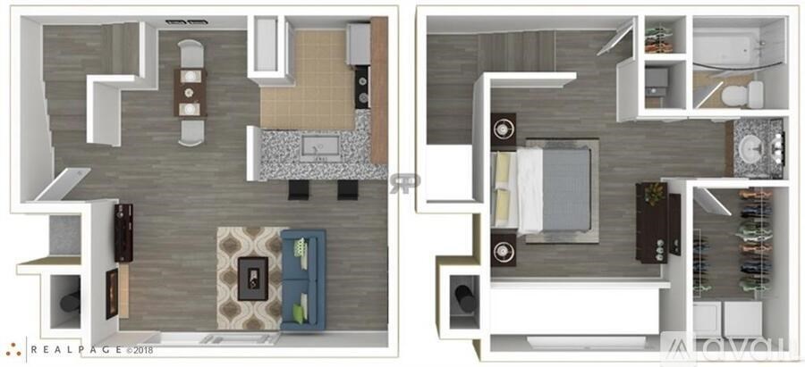 A floor plan of a two-bedroom apartment with a living room, kitchen, and bathroom.