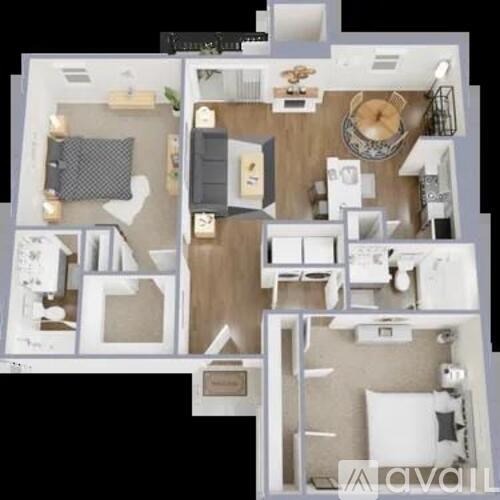 A floor plan of a house with a kitchen, living room, and two bedrooms.