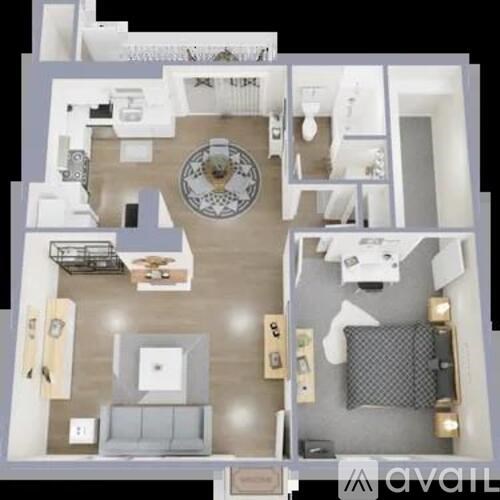 A floor plan of a house with a kitchen, living room, and dining area.
