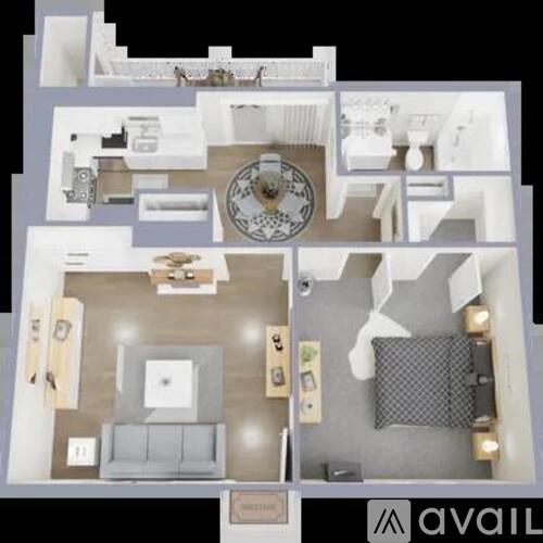 A floor plan of a house with a living room, kitchen, and two bedrooms.