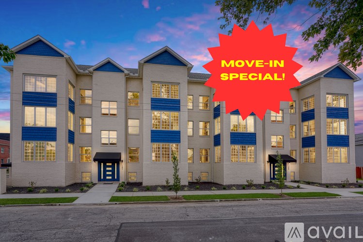 A building with a red starburst sign that says "Move-in Special!" in front of it.