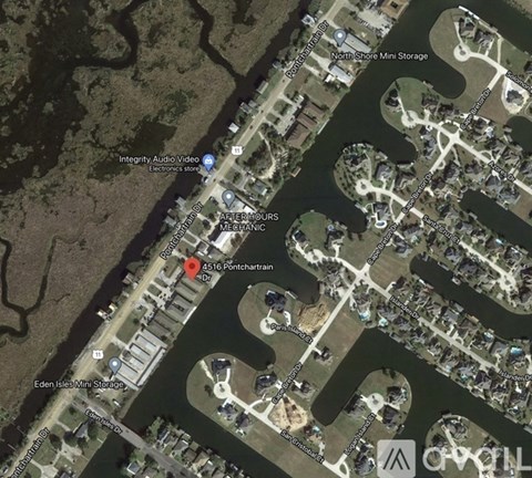 A satellite image shows a location marked with a red pin at 4516 Ponchatrain.