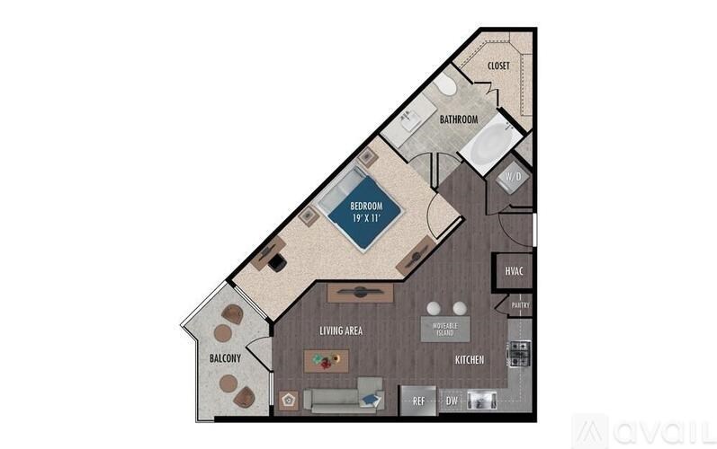 A floor plan of a house with a living area, kitchen, and bathroom.