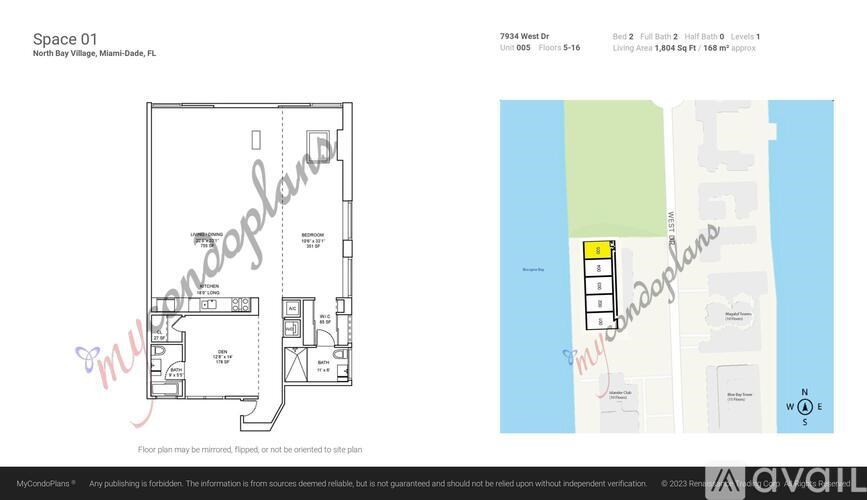 A floor plan for Space 01 in North Bay Village, Miami-Dade, FL is displayed.