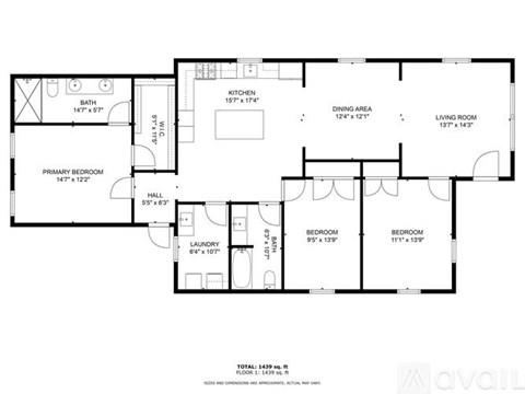 A floor plan of a house with a total area of 439 square feet.