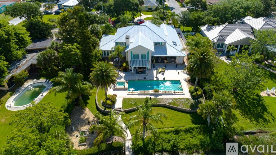 A large house with a pool in the backyard.