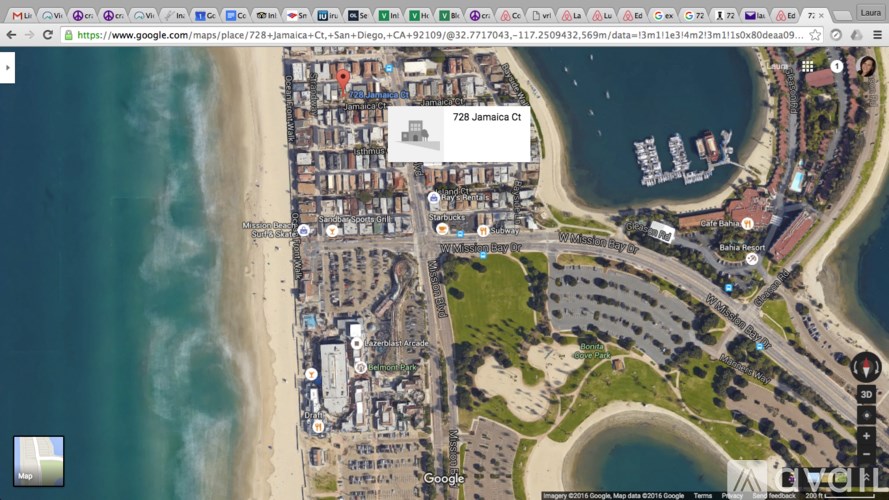 A map showing a beachfront area with a label "728 Jamaica Dr."