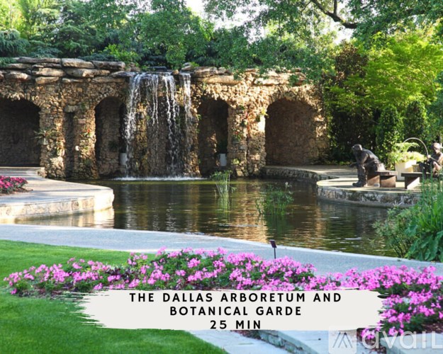 A sign in front of a pond at the Dallas Arboretum and Botanical Gardens.