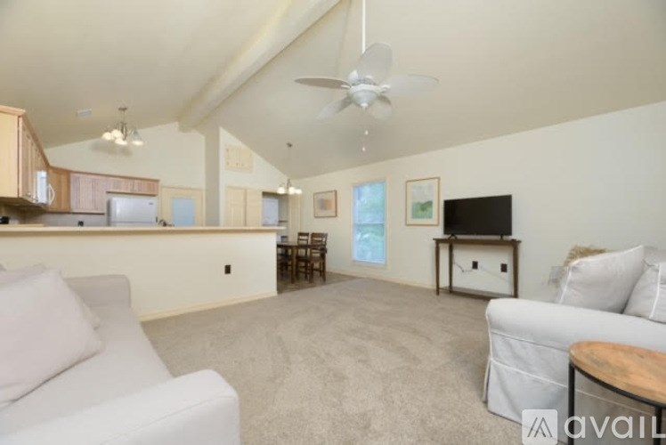 A living room with a television, a couch, and a dining table.