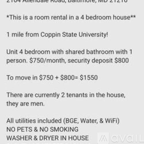 A room rental in a 4 bedroom house is available for rent.