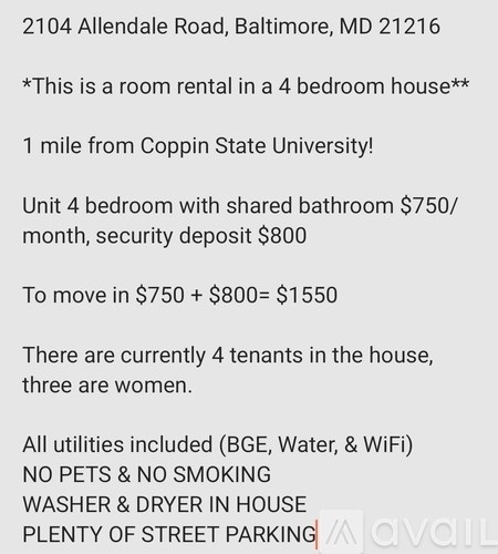 2104 Allendale Rd 1 Bed Apartment for Rent