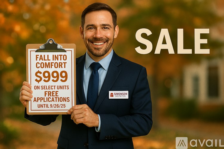 A sign for Simonson Estates Apartments stands in front of a building.