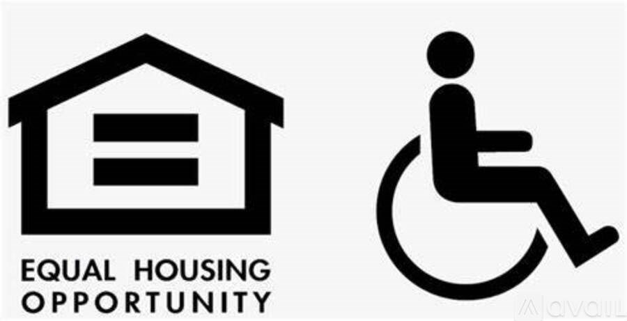 A sign with a house and a wheelchair symbol with the words "Equal Housing Opportunity" written underneath.