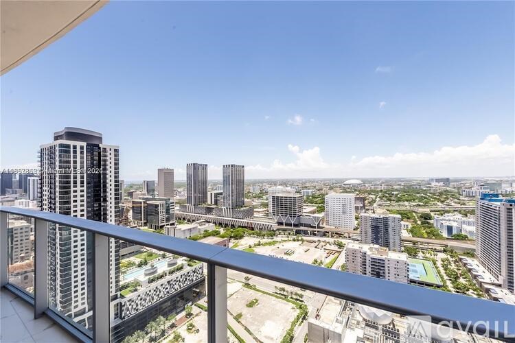 A cityscape viewed from a high-rise building.