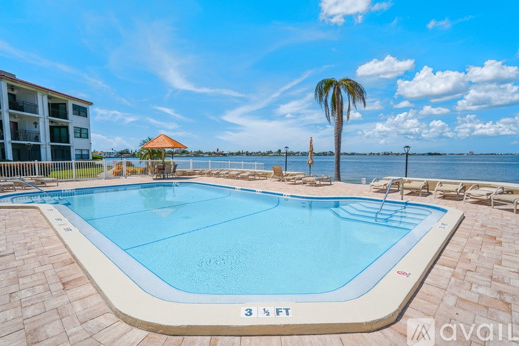 A swimming pool with a 3 1/2 ft depth marker.