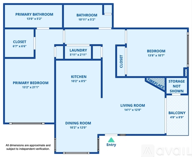 A floor plan of a house with a living room, two bedrooms, a bathroom, a kitchen, a laundry room, and a closet.