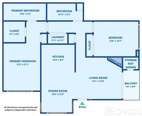 A floor plan of a house with a living room, two bedrooms, a bathroom, a kitchen, a laundry room, and a closet.