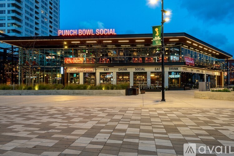 Punch Bowl Social is a restaurant and bar with a large outdoor seating area.