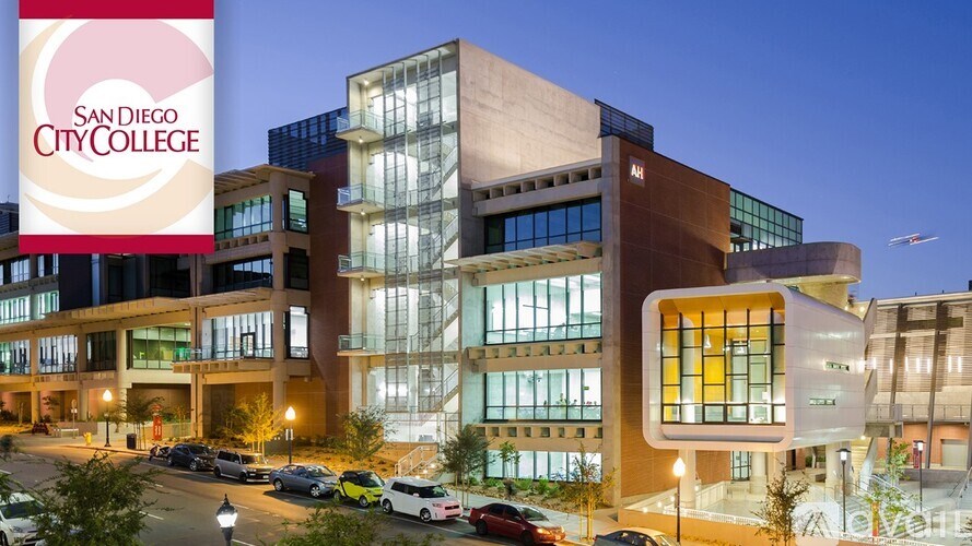 San Diego City College building with a clear sky in the background.