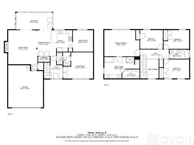 A floor plan of a two-story house with a total area of 2322 square feet.