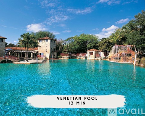 A pool with the text "Venetian Pool 13 min" on it.