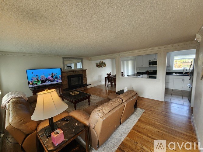 A living room with a couch, a lamp, and a television.